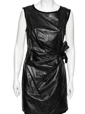 Diane Von Furstenberg Black Della Sleeveless Leather Tie-Side Mini Dress